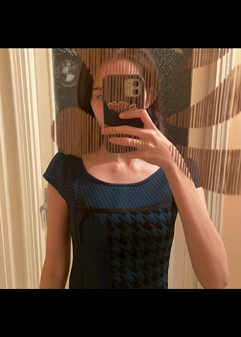 Kadın Yeşil Üzerine Siyah Kareli Midi Kalem Elbise - Görsel 2