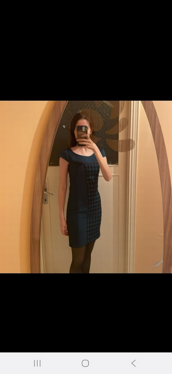 Kadın Yeşil Üzerine Siyah Kareli Midi Kalem Elbise - Görsel 3