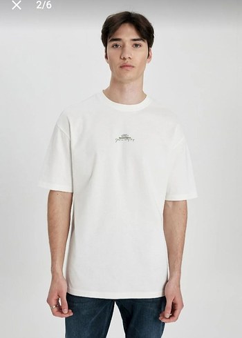 SIFIR ETİKETLİ DeFacto Oversize New Jersey Tişört (Ekru) - Görsel 2