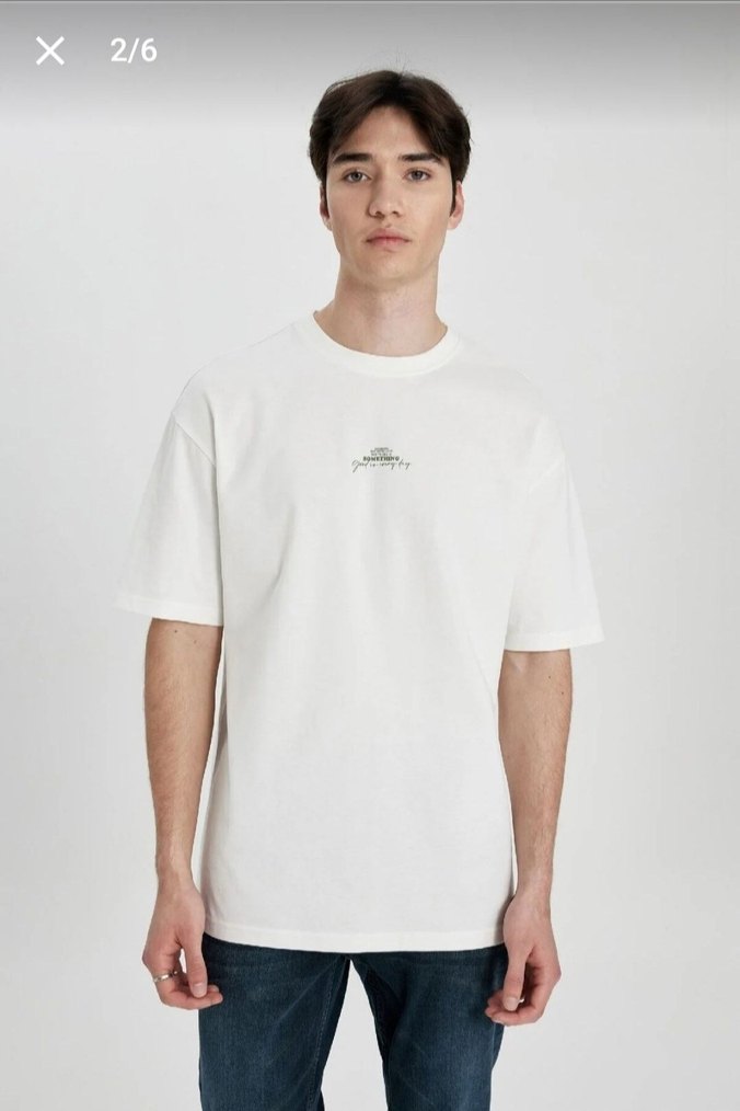 SIFIR ETİKETLİ DeFacto Oversize New Jersey Tişört (Ekru) - Görsel 2