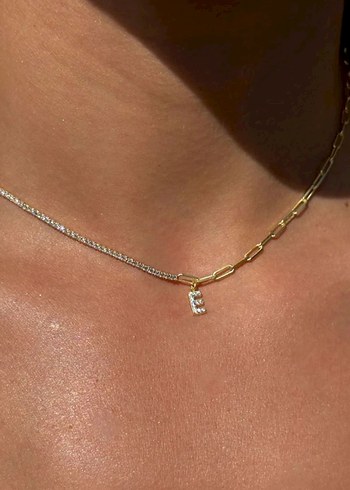 Zincir Detaylı Mini Altın Kolye Harfini Seç 925 - Görsel 2
