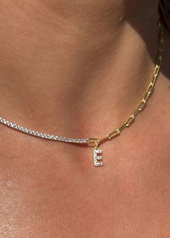 Zincir Detaylı Mini Altın Kolye Harfini Seç 925 - Görsel 3