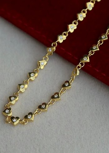 Zincir Detaylı Altın Renk Kadın Bileklik 925 - Görsel 2