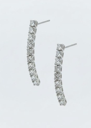 Düğün için Uzun Beyaz Sıralı Taşlı Küpeler 925 - Görsel 2