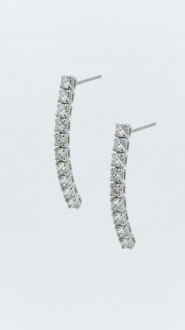 Düğün için Uzun Beyaz Sıralı Taşlı Küpeler 925 - Görsel 2