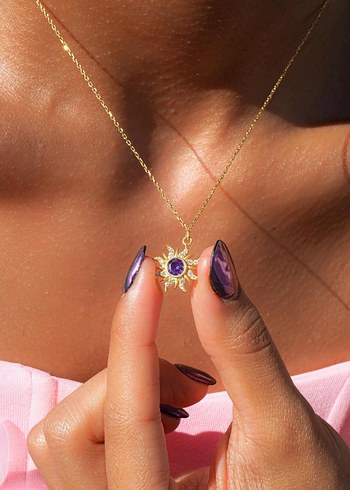 Mor Parlak Midi Kolye Kadın 925 - Görsel 2