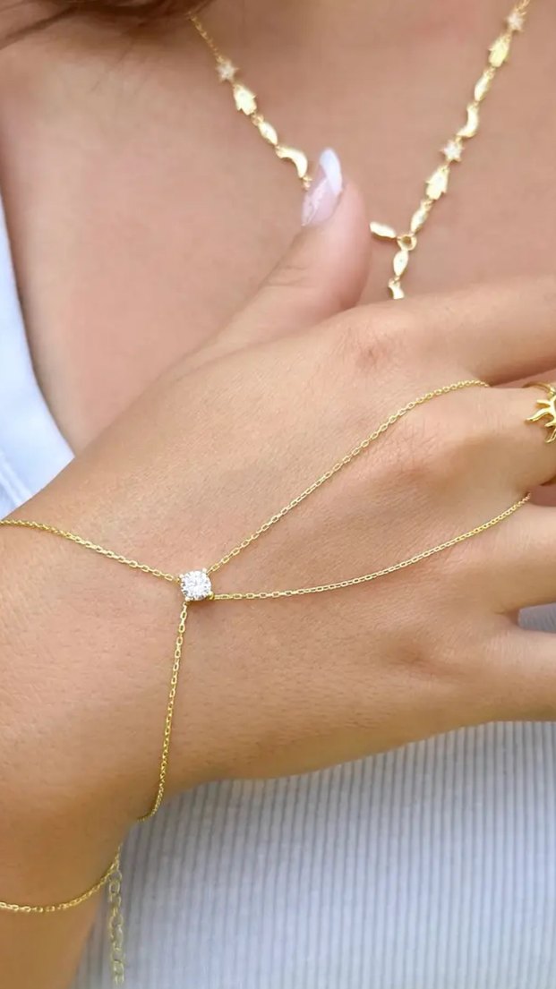 Altın Renk Minimalist Zincir Detaylı El Zinciri 925 - Görsel 2