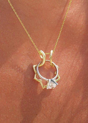 Altın Renk Yüzük taşıma Kadın Kolye 925 - Görsel 2