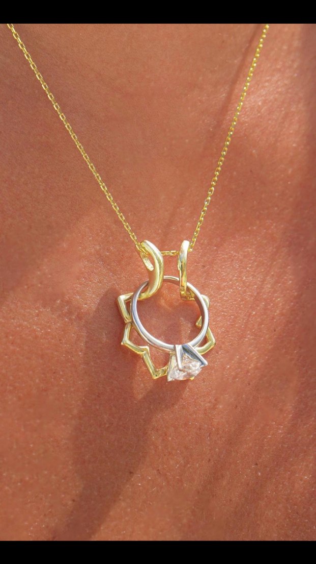 Altın Renk Yüzük taşıma Kadın Kolye 925 - Görsel 2