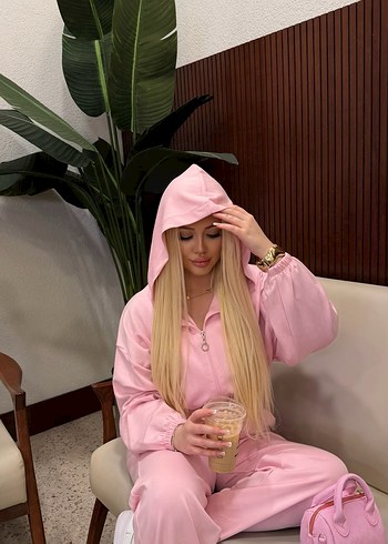 Uzun Kollu Pembe Kadın Eşofman Takımı - Görsel 3