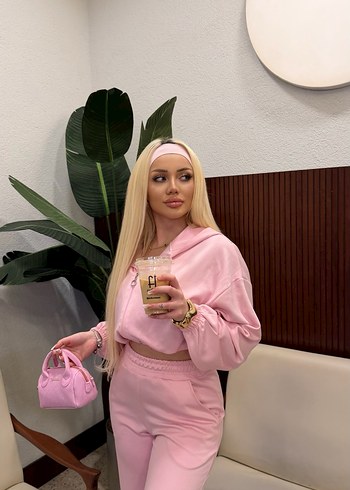 Uzun Kollu Pembe Kadın Eşofman Takımı - Görsel 4