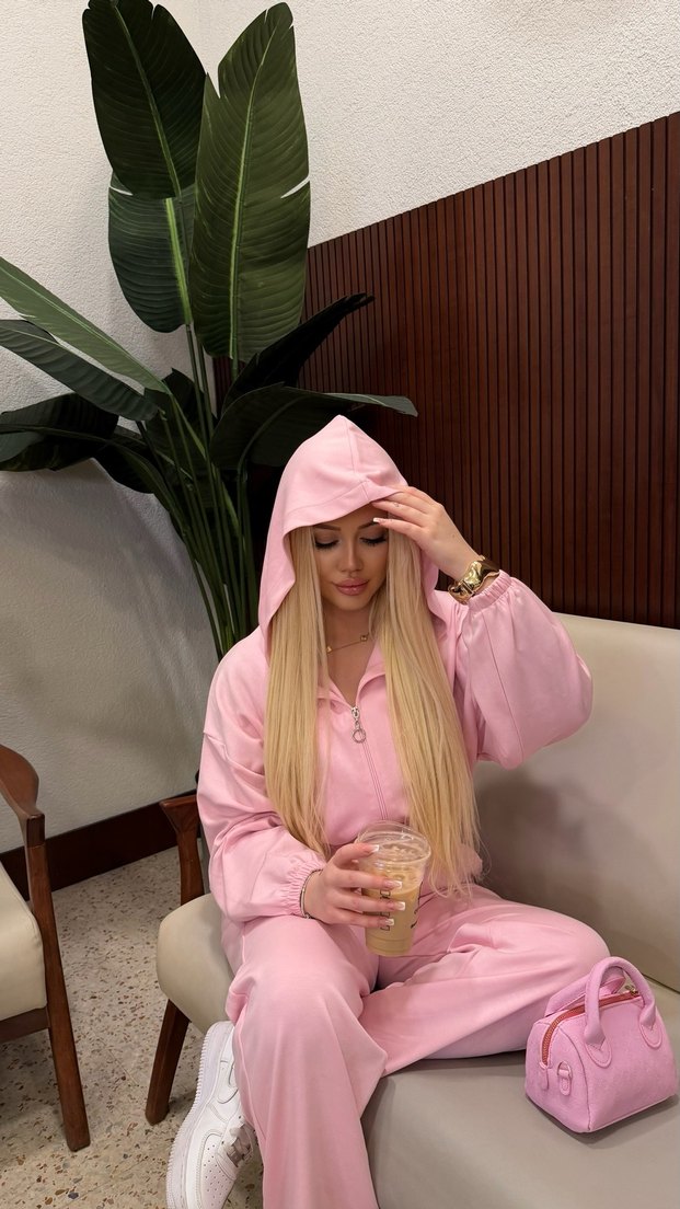 Uzun Kollu Pembe Kadın Eşofman Takımı - Görsel 3