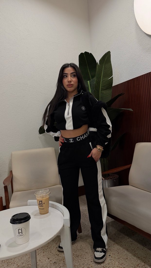 Kadın Siyah Zebra Desenli Deri Eşofman Takımı - Görsel 2