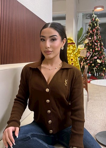 Düğmeli Kahverengi Süet Kadın Hırka - Görsel 2