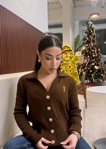 Düğmeli Kahverengi Süet Kadın Hırka - Görsel 3