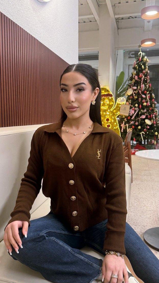 Düğmeli Kahverengi Süet Kadın Hırka - Görsel 2