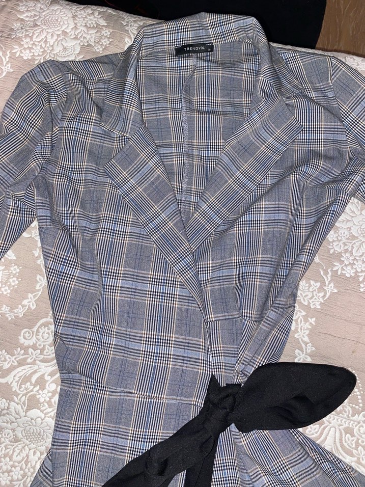 Gri Kareli Midi Kadın elbise - Görsel 2