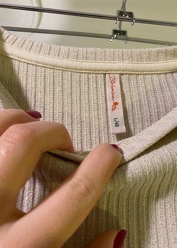 Bej Kolsuz Örgü Kadın Keten Bluz - Görsel 3