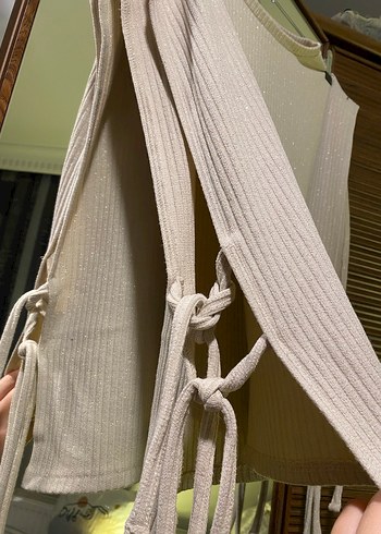 Bej Kolsuz Örgü Kadın Keten Bluz - Görsel 2