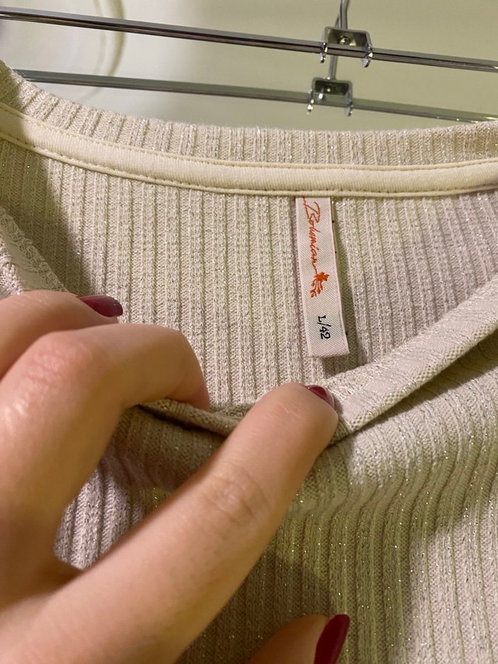 Bej Kolsuz Örgü Kadın Keten Bluz - Görsel 3