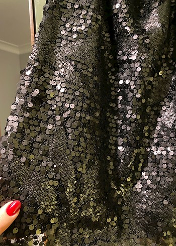 Siyah Payetli Straplez Midi Elbise - Görsel 2