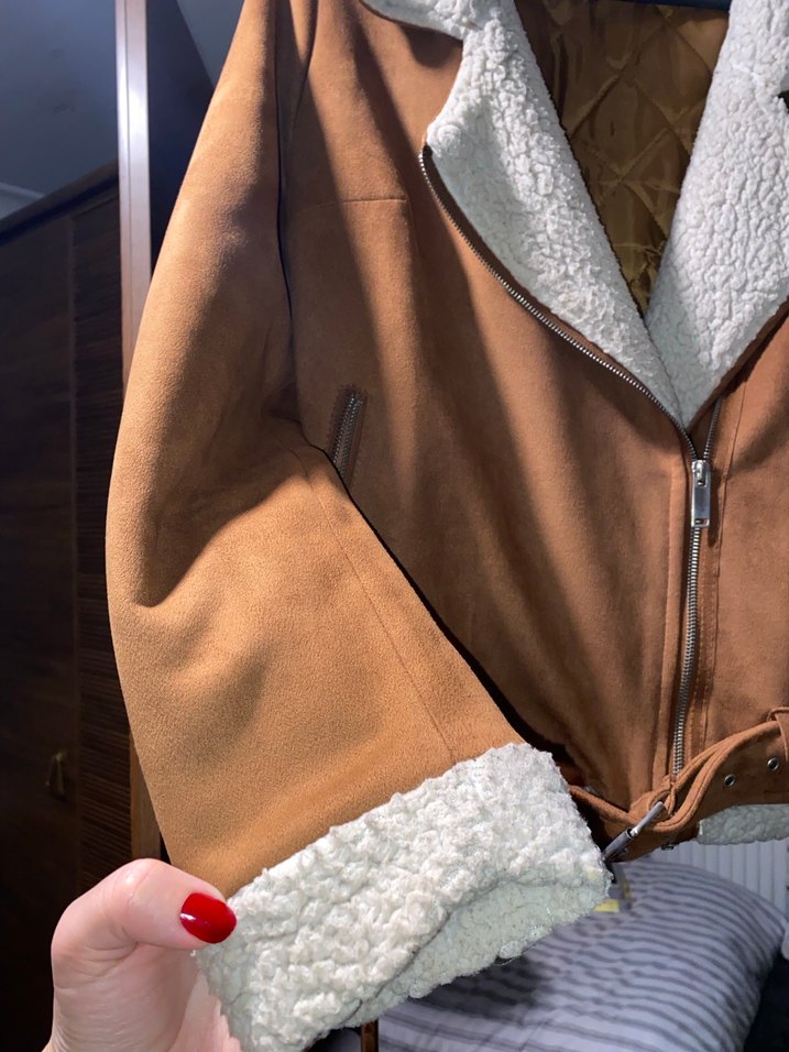 Kahverengi Kürklü Süet Kadın Ceket - Görsel 3