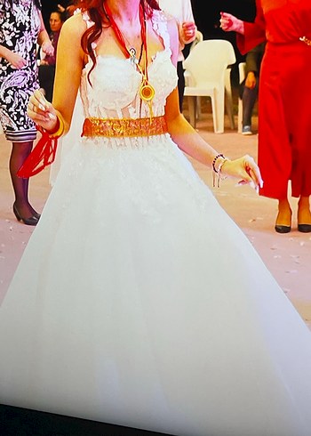 Modern Klasik Straplez A Kesim Beyaz Gelinlik - Görsel 4