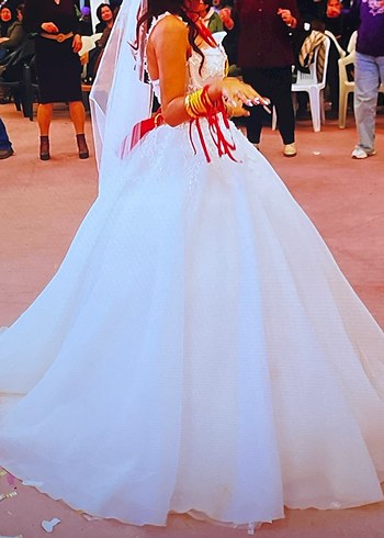 Modern Klasik Straplez A Kesim Beyaz Gelinlik - Görsel 6