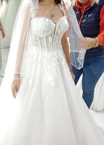 Modern Klasik Straplez A Kesim Beyaz Gelinlik - Görsel 2