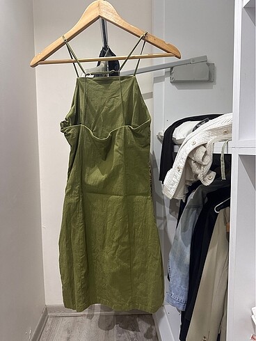Bershka keten görünümlü mini elbise