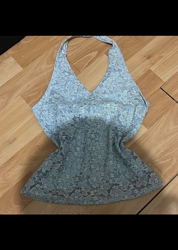 Dantel Detaylı Mavi V Yaka Kadın Atlet - Görsel 2