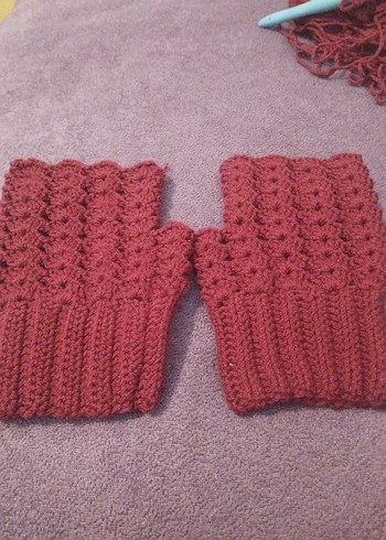 Bordo Örgü Kadın Eldiven - Görsel 3