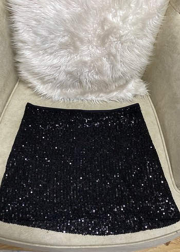 Siyah Payetli Kadın Mini Etek - Görsel 2
