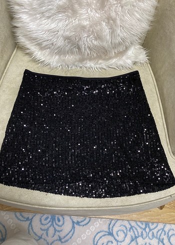 Siyah Payetli Kadın Mini Etek - Görsel 3