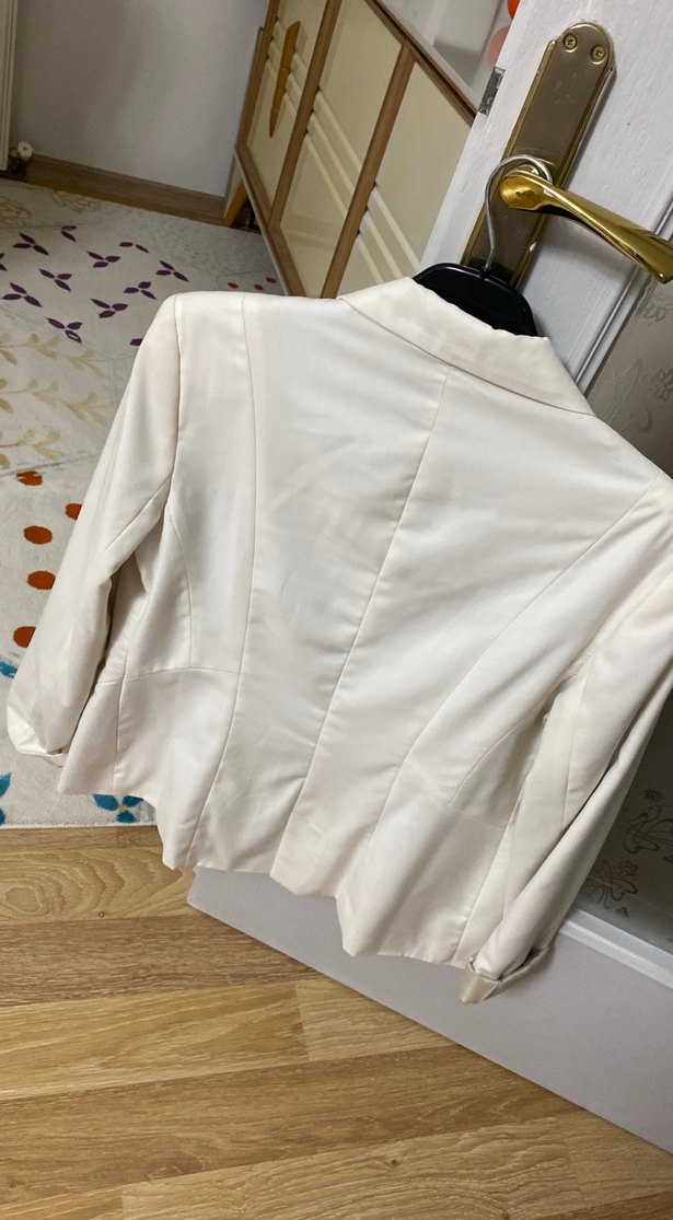 Beyaz Düğmeli Kadın Blazer Ceket - Görsel 2