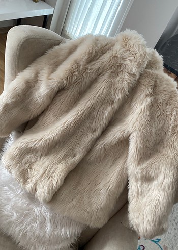 Bej çocuk Suni Kürk Midi Ceket - Görsel 2