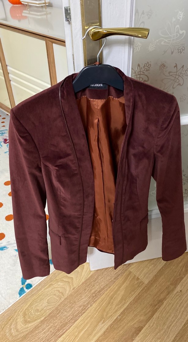 Bordo Süet Düğmeli Kadın Blazer Ceket - Görsel 2