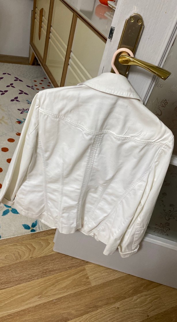 Kadın Beyaz Düğmeli Midi Blazer Ceket - Görsel 2