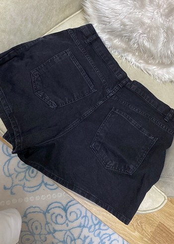 Siyah Kemerli Loose Fit Mini Denim Şort - Görsel 2