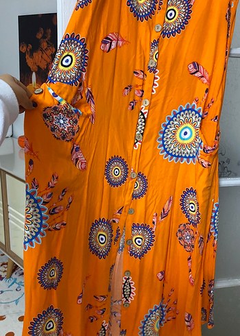 Renkli Bohem Uzun Elbise V Yaka - Görsel 3