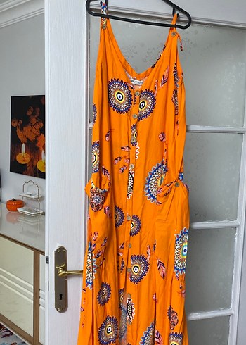 Renkli Bohem Uzun Elbise V Yaka - Görsel 2