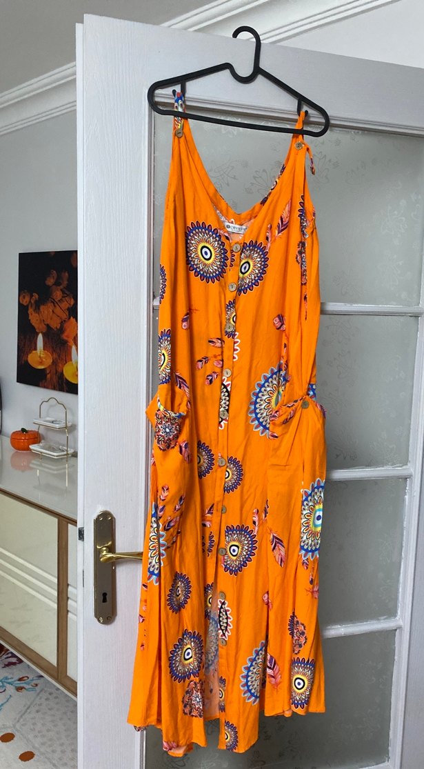 Renkli Bohem Uzun Elbise V Yaka - Görsel 2