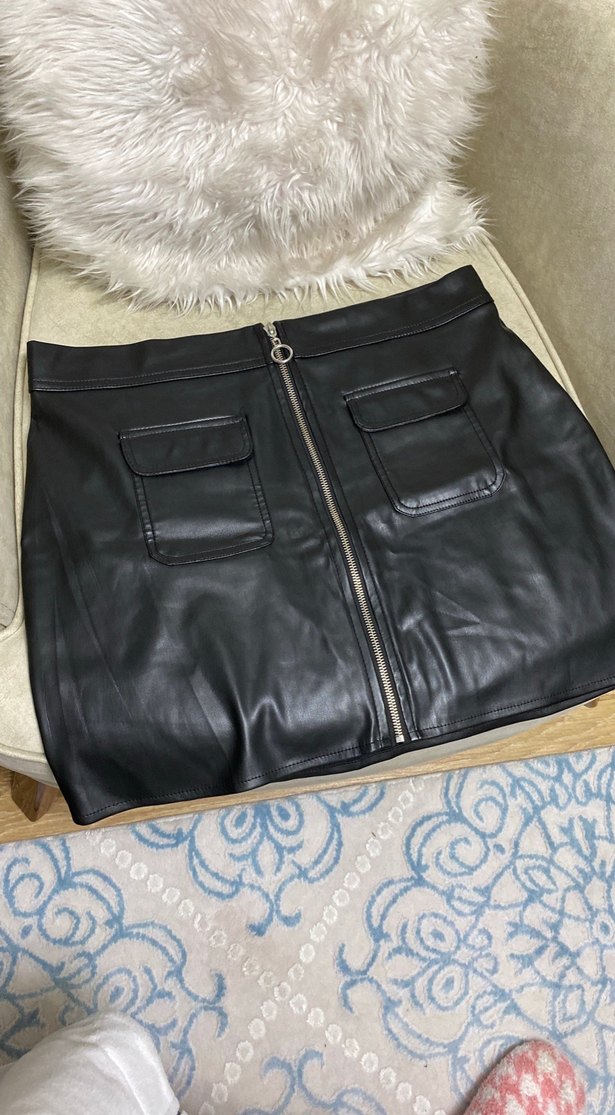 Fermuarlı Siyah Deri Mini Etek - Görsel 2