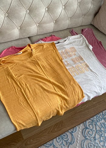 4 adet tşört pembe sarı krem - Görsel 4