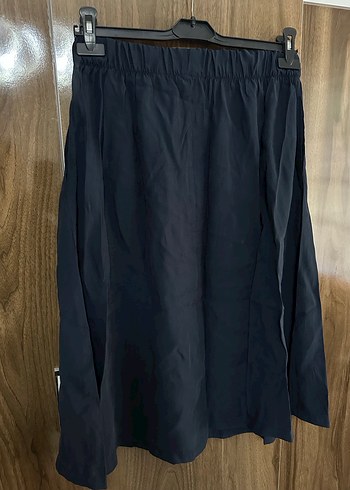 Lacivert Midi Boy Pliseli Keten Etek - Görsel 2