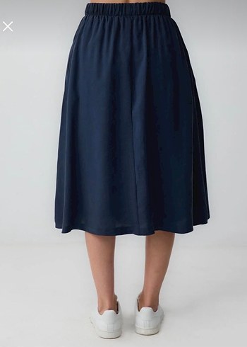 Lacivert Midi Boy Pliseli Keten Etek - Görsel 4