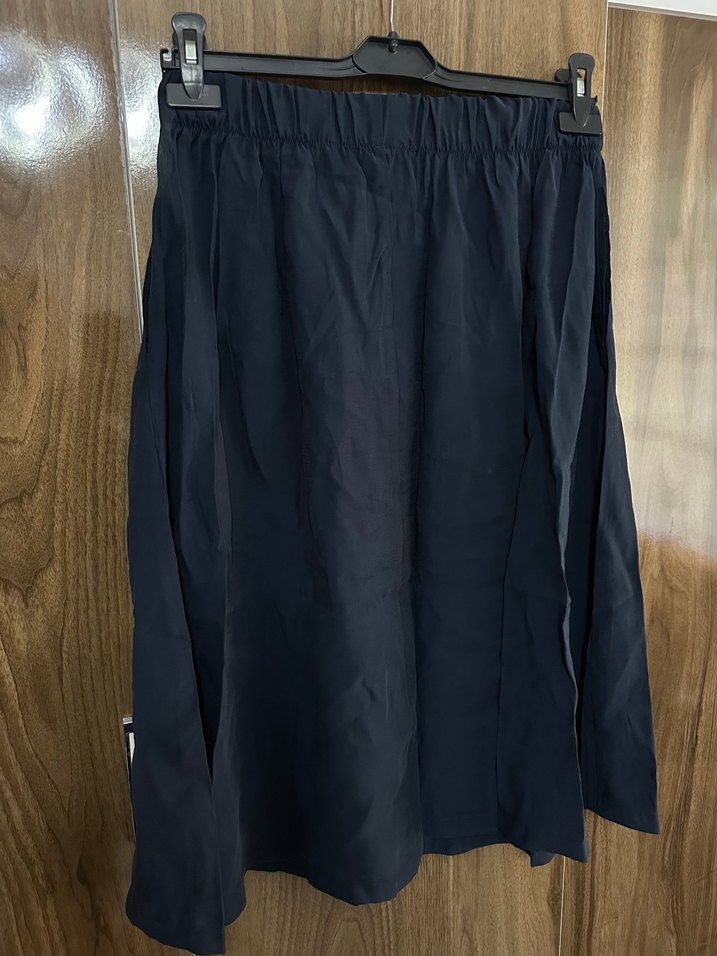 Lacivert Midi Boy Pliseli Keten Etek - Görsel 2