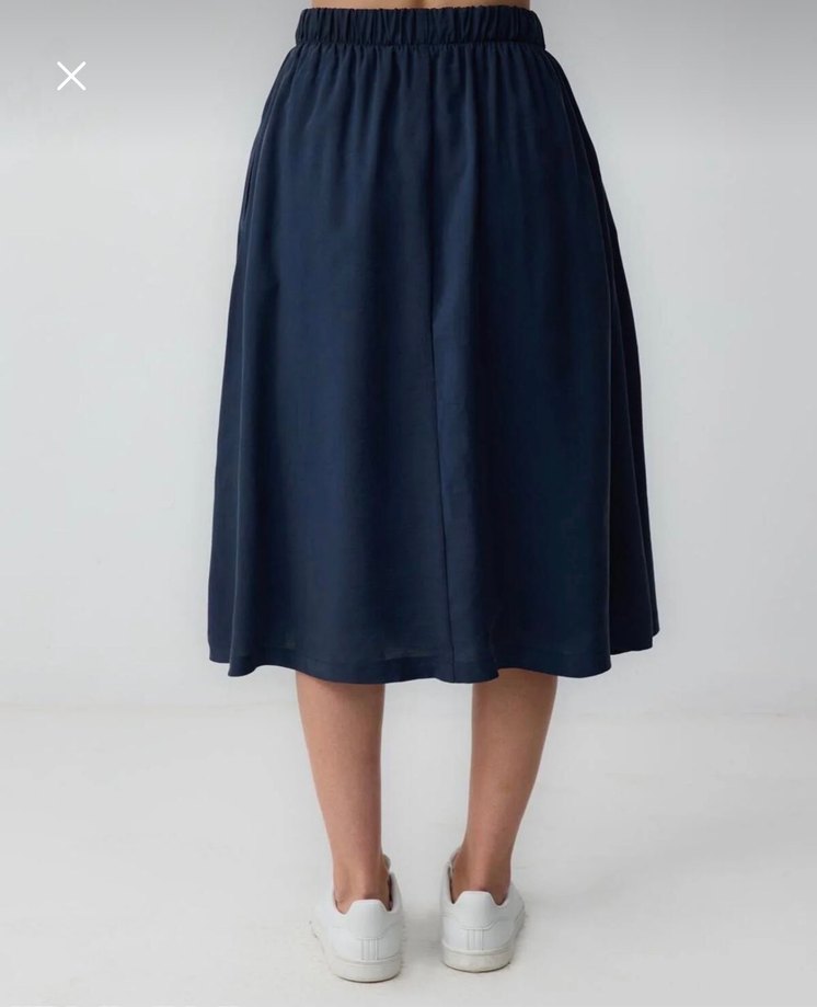 Lacivert Midi Boy Pliseli Keten Etek - Görsel 4
