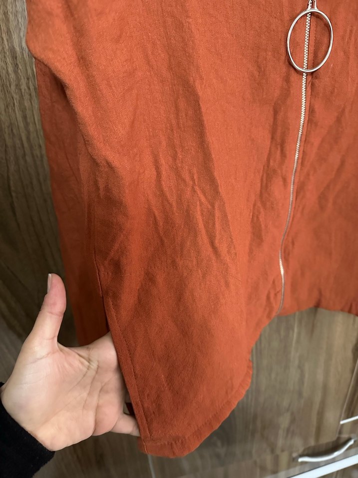 Kadın Kahverengi Pamuklu Fermuarlı Ceket - Görsel 2