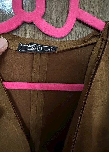 Kahverengi Süet Nakışlı Uzun Kadın Yelek - Görsel 4